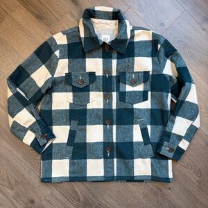 GAP Green and Cream Buffalo Plaid Button-Up Jacket Women’s Medium